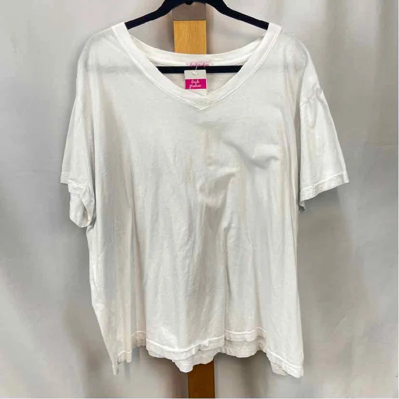Fresh Produce Women's Size 3X White Solid Short Sleeve Shirt