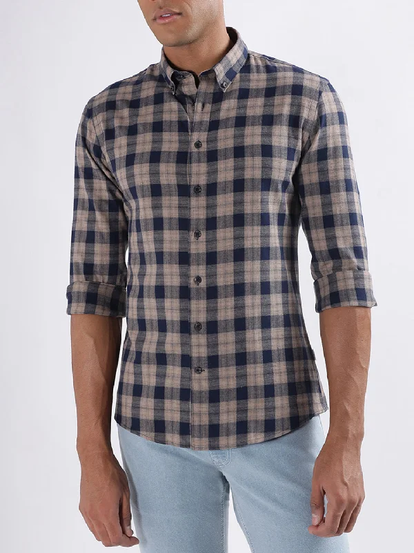 Lindbergh Brown Checked Slim Fit Shirt