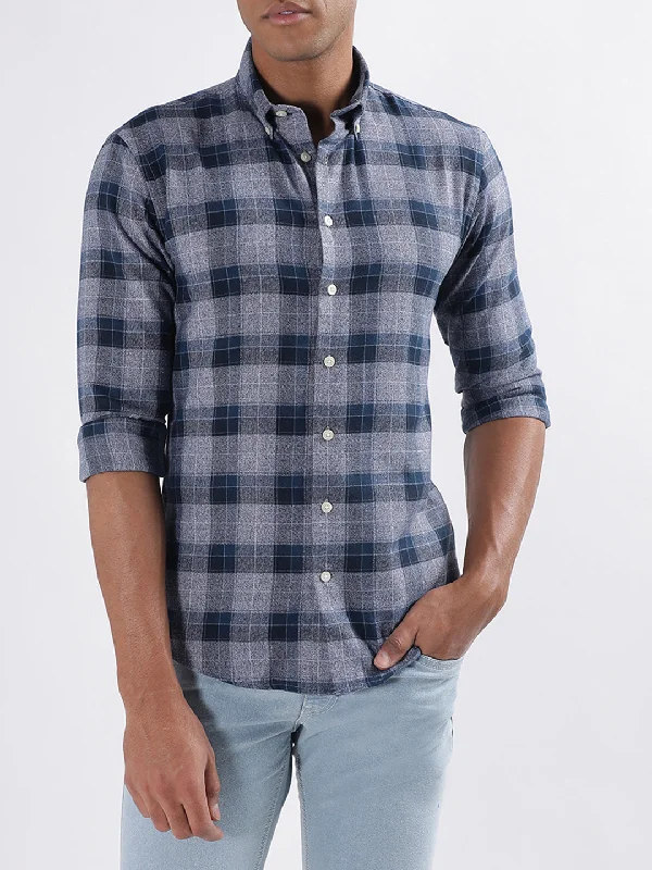 Lindbergh Blue Checked Slim Fit Shirt