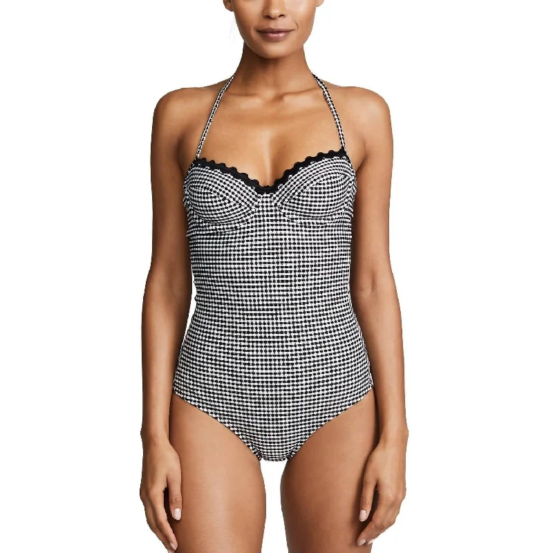 Gingham Jacquard Bra Halter One Piece Swimsuit In Black